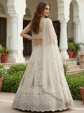 Gorgeous White Thread Work Net Sangeet Wear Lehenga With Blouse