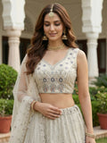 Gorgeous White Thread Work Net Sangeet Wear Lehenga With Blouse