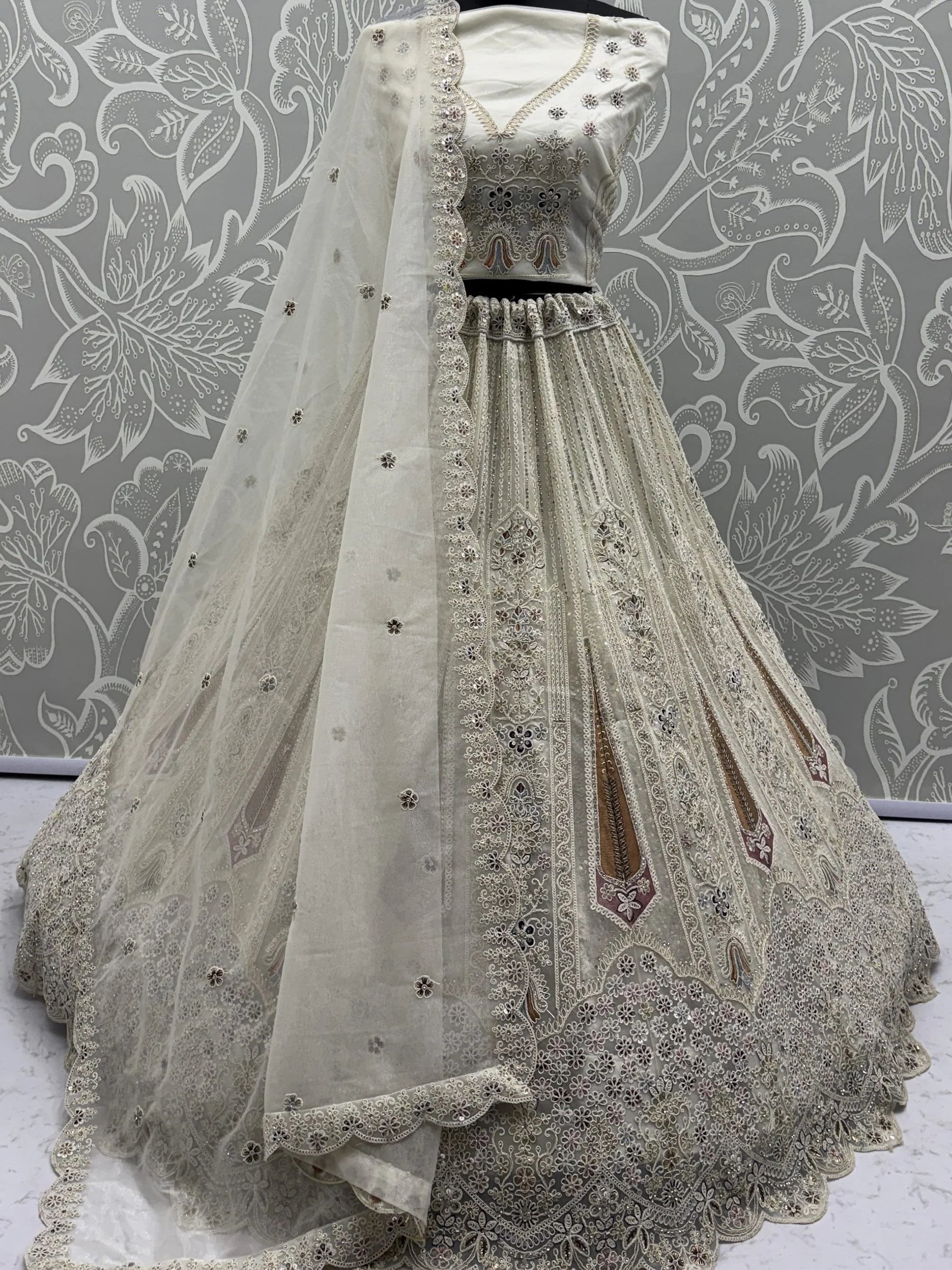 Gorgeous White Thread Work Net Sangeet Wear Lehenga With Blouse