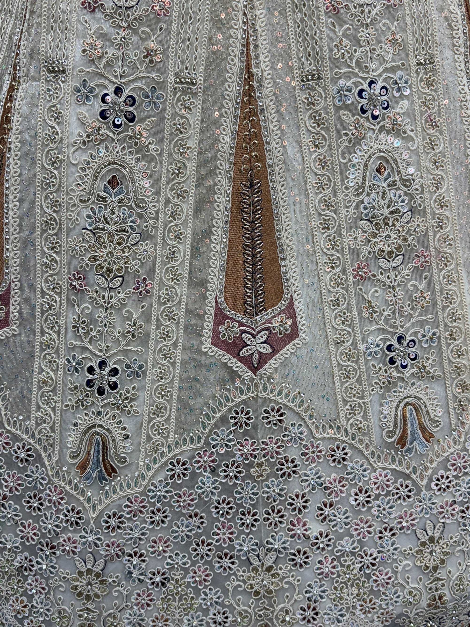 Gorgeous White Thread Work Net Sangeet Wear Lehenga With Blouse