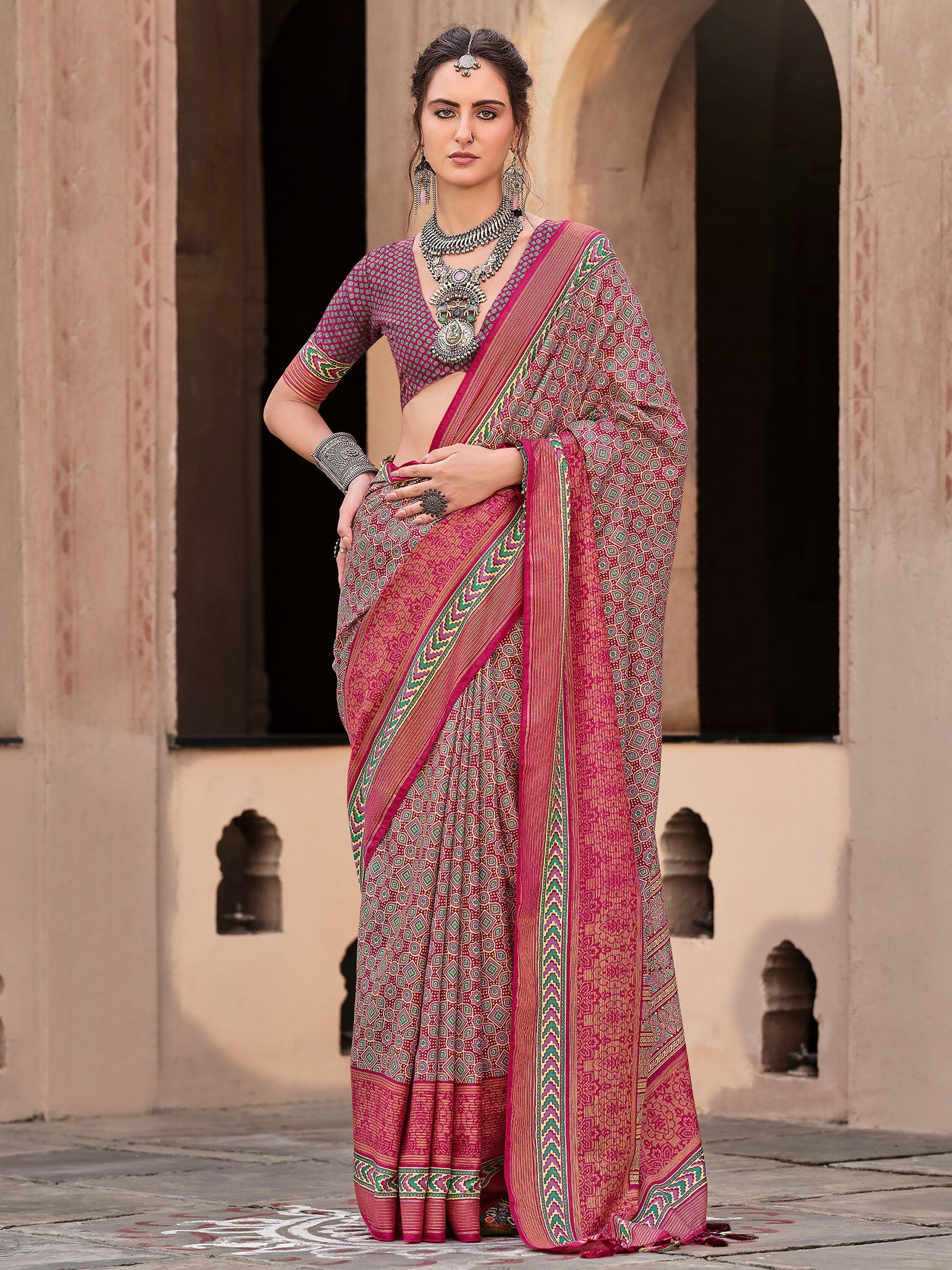 Gorgeous Wine Digital Printed Silk Event Wear Saree With Blouse - Zeel Clothing