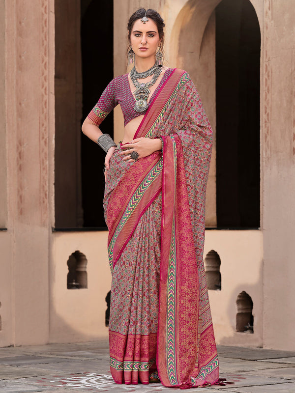Gorgeous Wine Digital Printed Silk Event Wear Saree With Blouse - Zeel Clothing