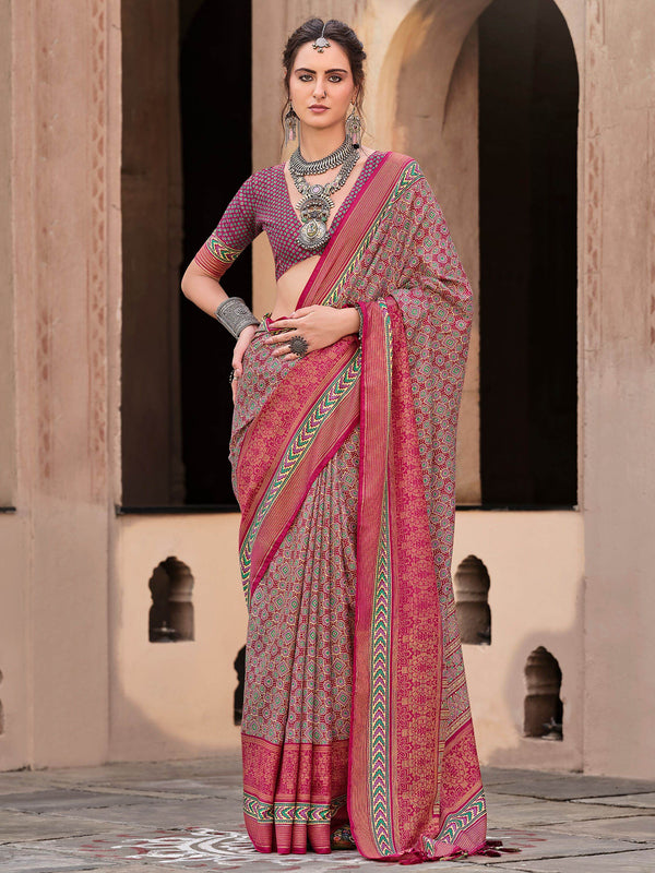 Gorgeous Wine Digital Printed Silk Event Wear Saree With Blouse - Zeel Clothing