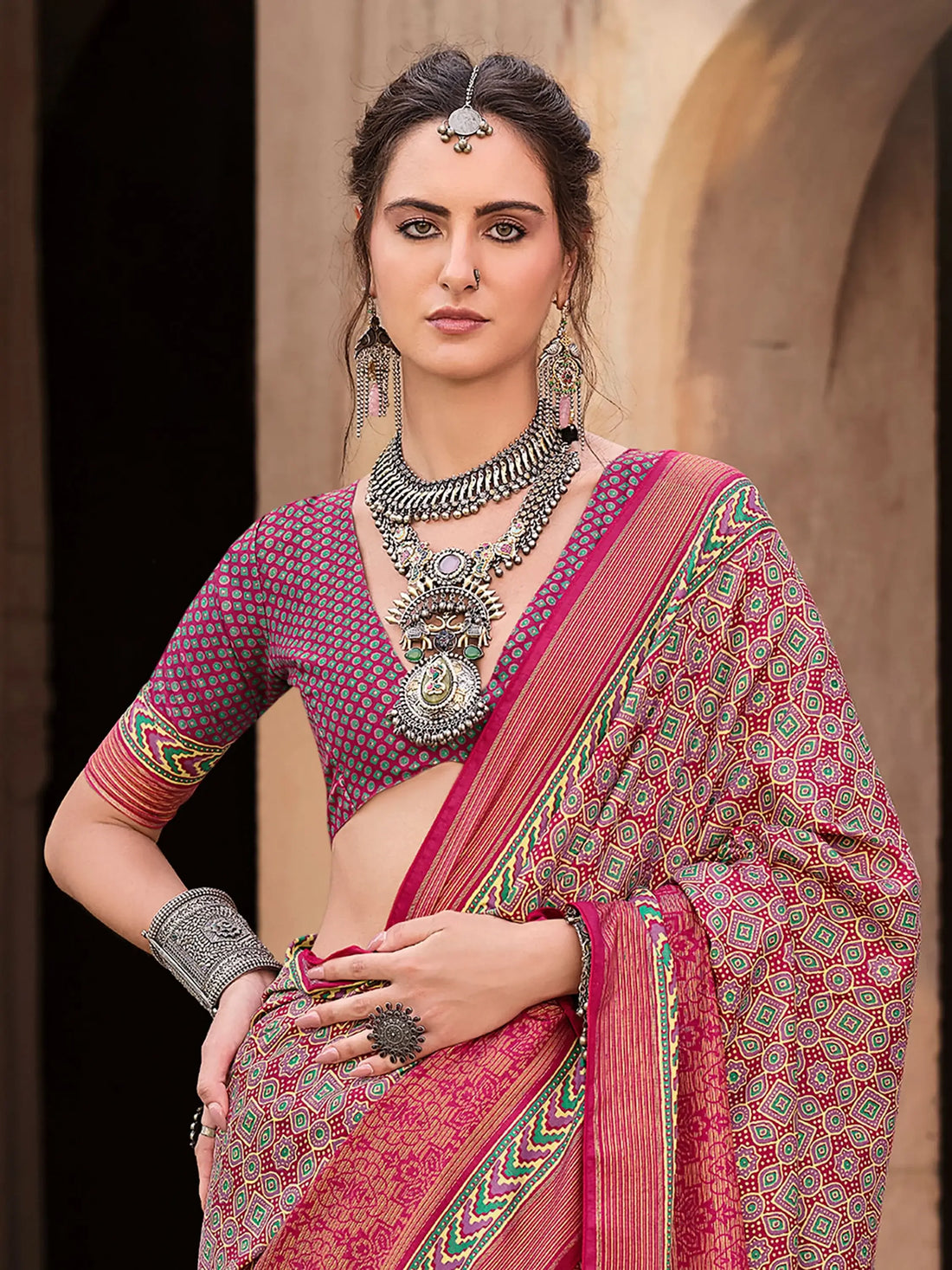 Gorgeous Wine Digital Printed Silk Event Wear Saree With Blouse - Zeel Clothing