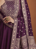 Gorgeous Wine Embroidered Silk Festival Wear Gown - Zeel Clothing