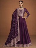 Gorgeous Wine Embroidered Silk Festival Wear Gown - Zeel Clothing