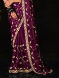 Gorgeous Wine Embroidered Tissue Silk Wedding Saree With Blouse - Zeel Clothing