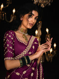 Gorgeous Wine Embroidered Tissue Silk Wedding Saree With Blouse - Zeel Clothing