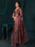 Gorgeous Wine Floral Printed Silk Evening Wear Saree With Blouse - Zeel Clothing