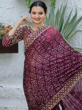 Gorgeous Wine Sequins Silk Engagement Wear Saree With Blouse - Zeel Clothing
