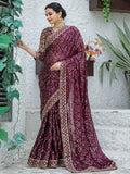 Gorgeous Wine Sequins Silk Engagement Wear Saree With Blouse - Zeel Clothing