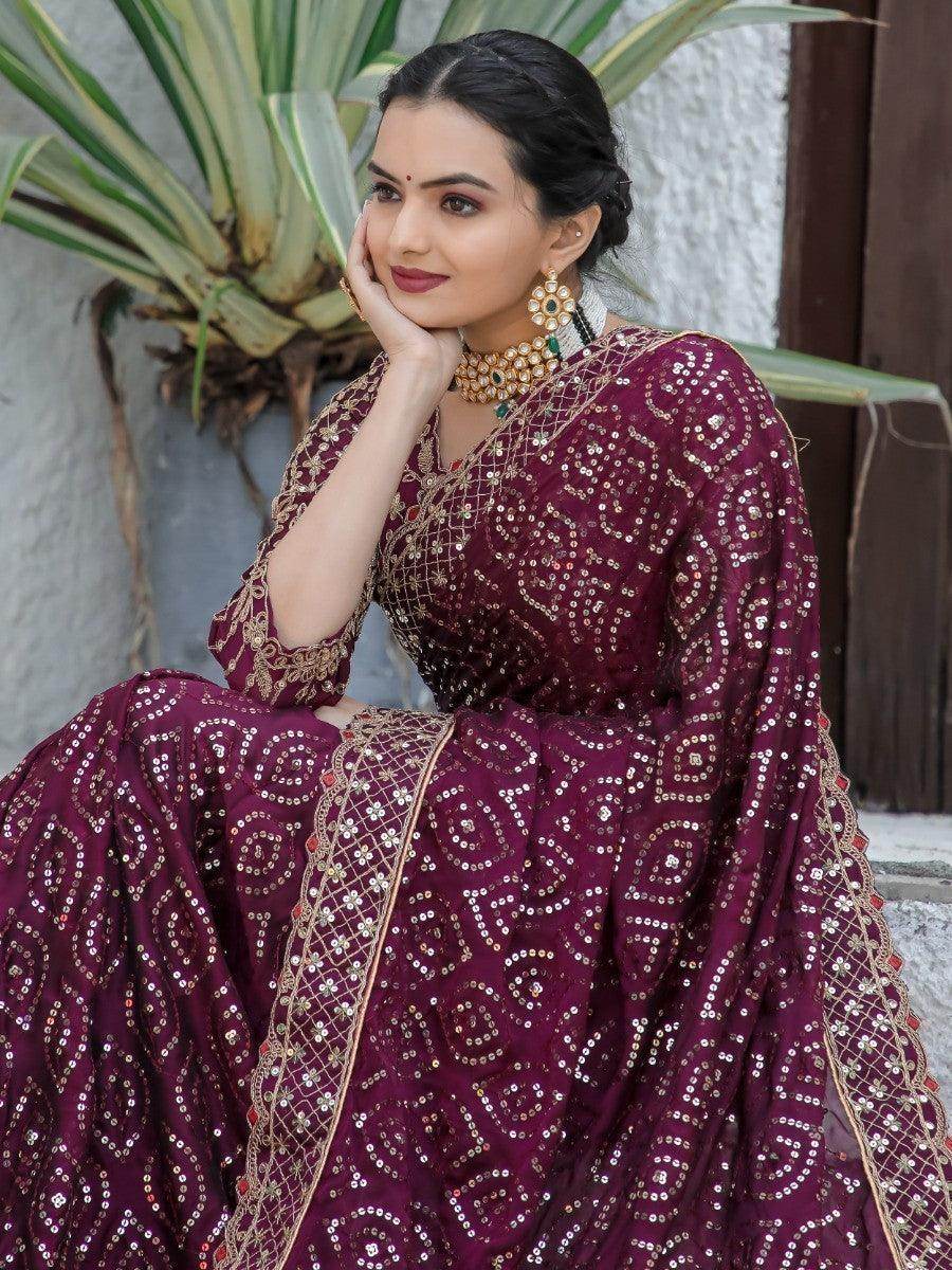 Gorgeous Wine Sequins Silk Engagement Wear Saree With Blouse - Zeel Clothing