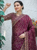 Gorgeous Wine Sequins Silk Engagement Wear Saree With Blouse - Zeel Clothing