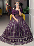 Gorgeous Wine Thread Work Georgette Indo-Western Crop Top Lehenga - Zeel Clothing