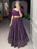 Gorgeous Wine Thread Work Georgette Indo-Western Crop Top Lehenga - Zeel Clothing