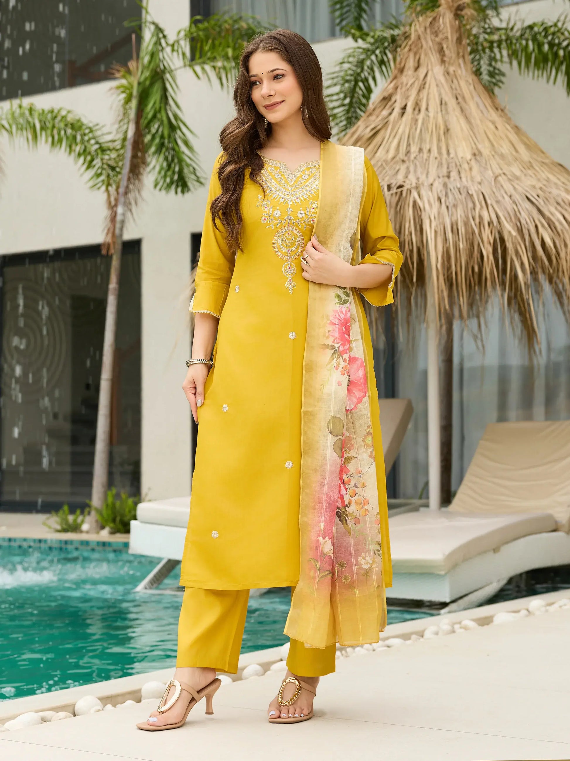 Gorgeous Yellow Embroidered Viscose Pant Suit With Dupatta - Zeel Clothing