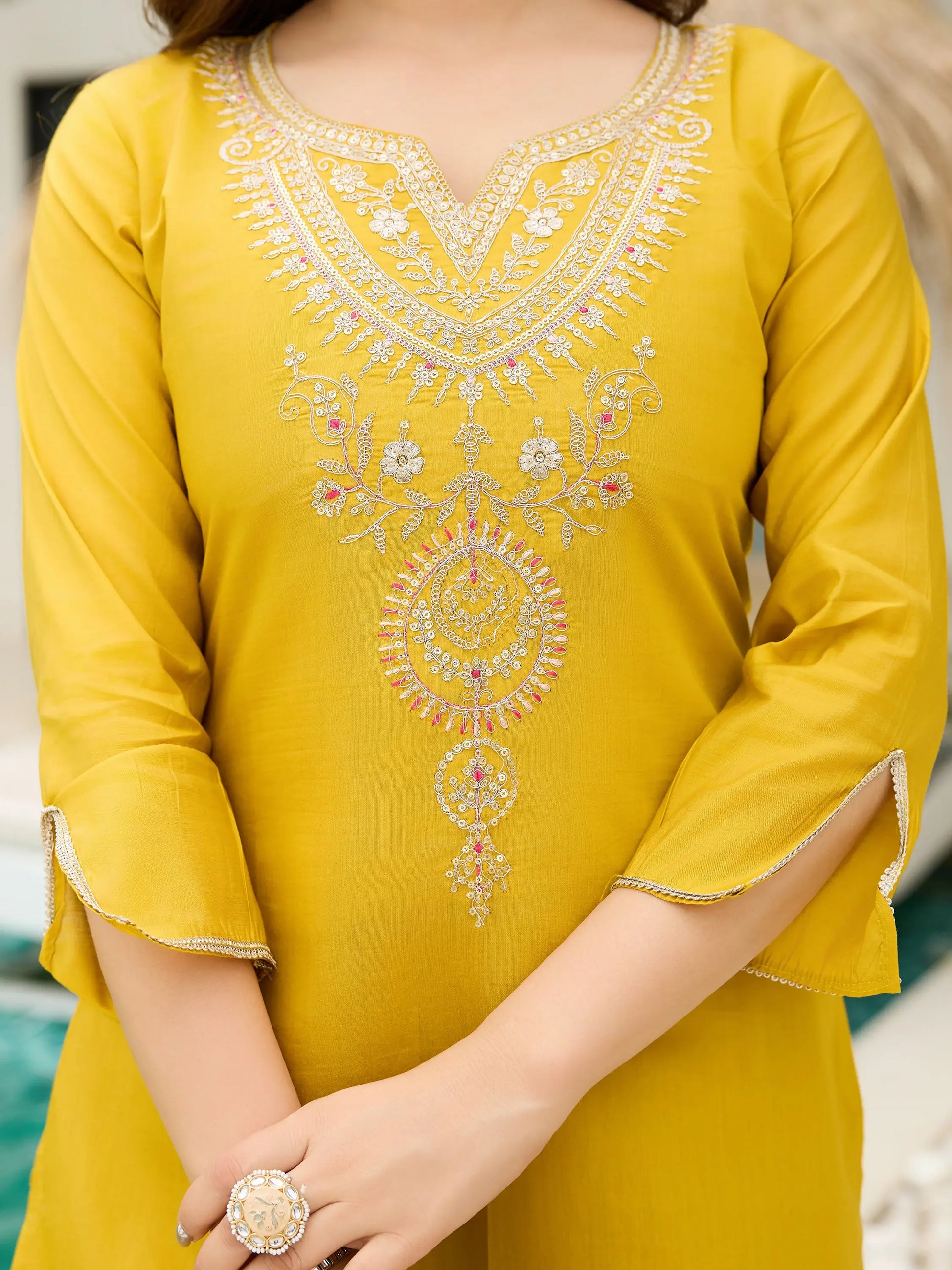 Gorgeous Yellow Embroidered Viscose Pant Suit With Dupatta - Zeel Clothing