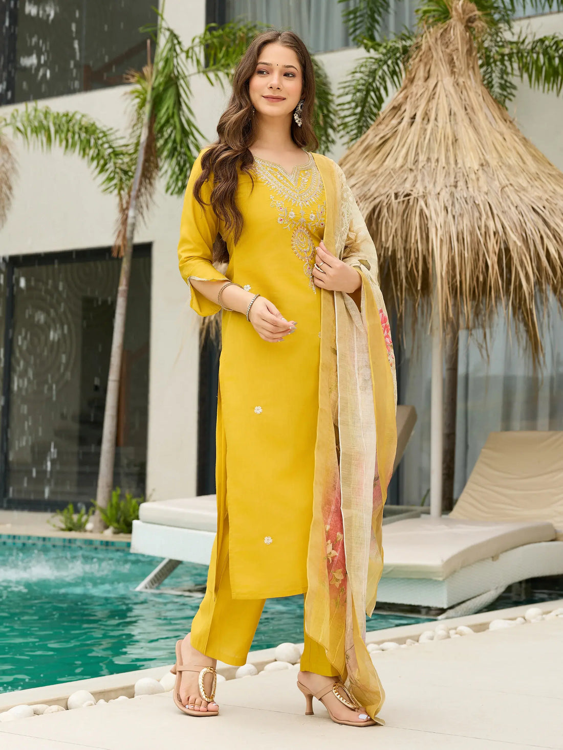 Gorgeous Yellow Embroidered Viscose Pant Suit With Dupatta - Zeel Clothing