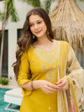 Gorgeous Yellow Embroidered Viscose Pant Suit With Dupatta - Zeel Clothing