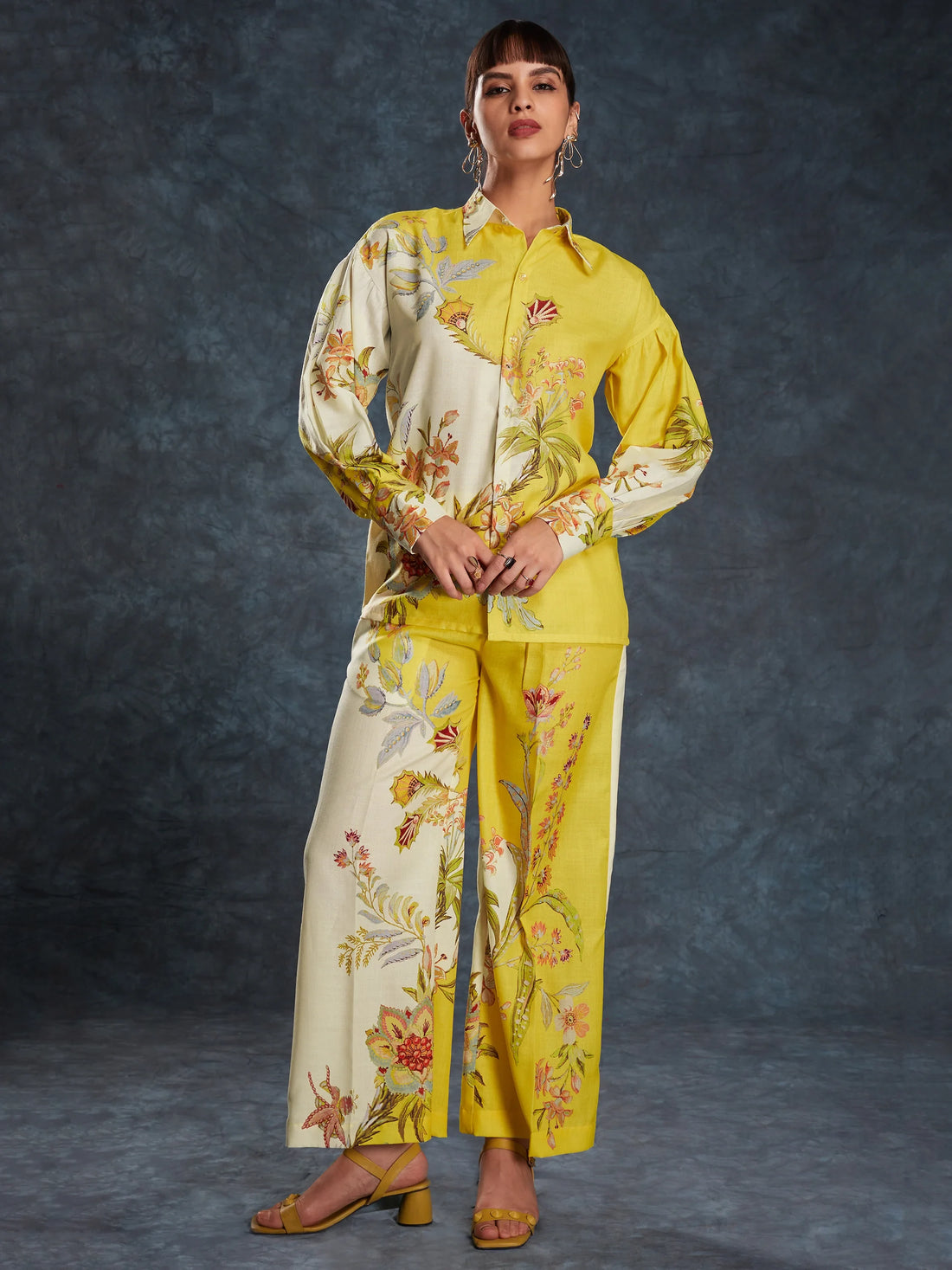 Gorgeous Yellow Floral Printed Linen Office Wear Co-Ord Set - Zeel Clothing