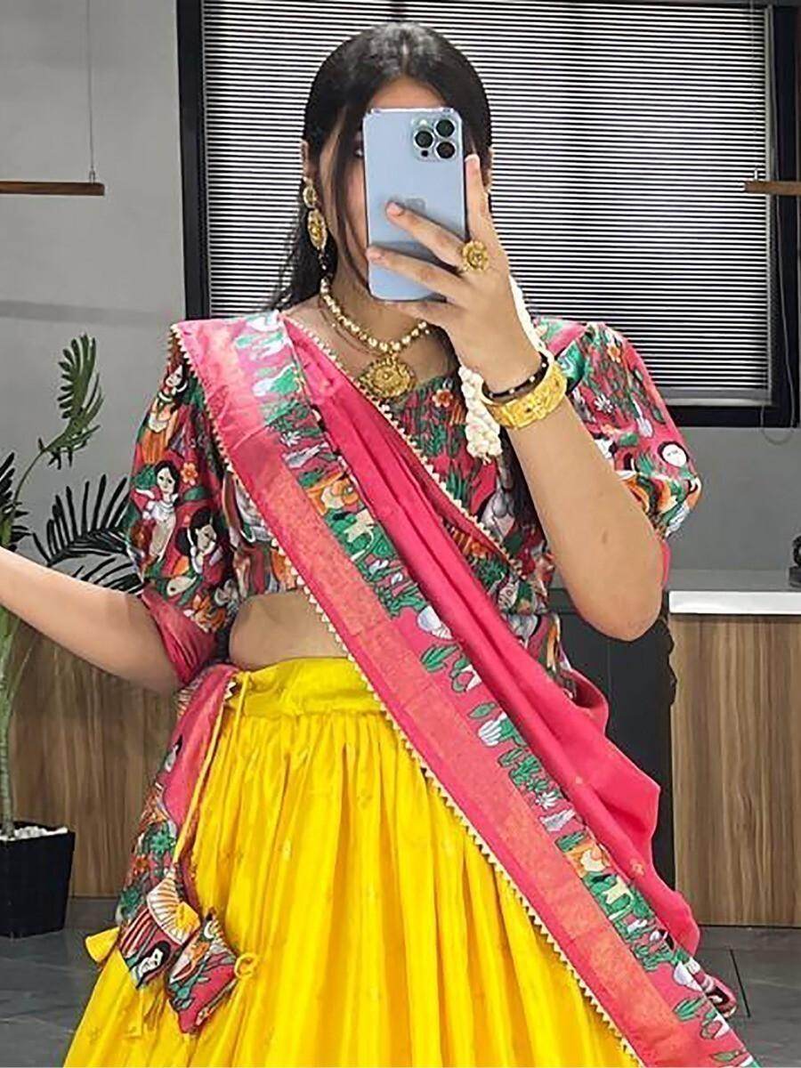 Gorgeous Yellow Kalamkari Printed silk Festive Wear Lehenga Choli - Zeel Clothing