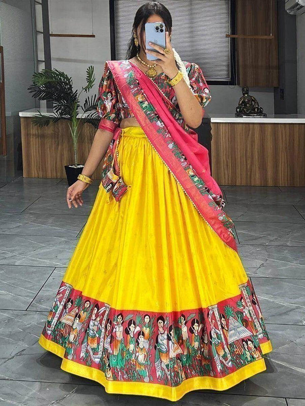 Gorgeous Yellow Kalamkari Printed silk Festive Wear Lehenga Choli - Zeel Clothing