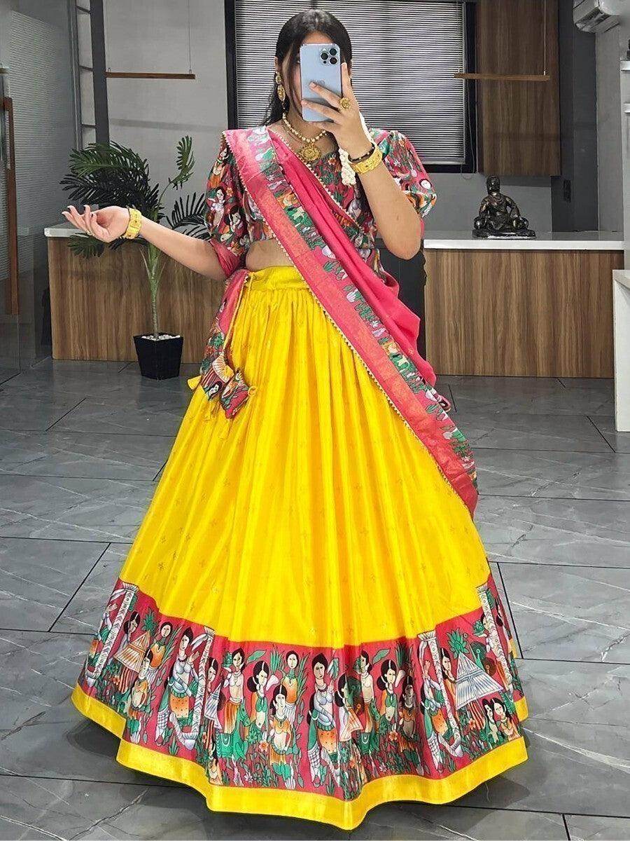 Gorgeous Yellow Kalamkari Printed silk Festive Wear Lehenga Choli - Zeel Clothing