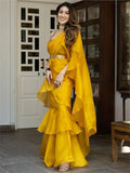 Gorgeous Yellow Sequins Organza Ready To Wear Ruffle Saree - Zeel Clothing