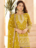 Gorgeous Yellow Sequins Work Georgette Festive Wear Palazzo Suit