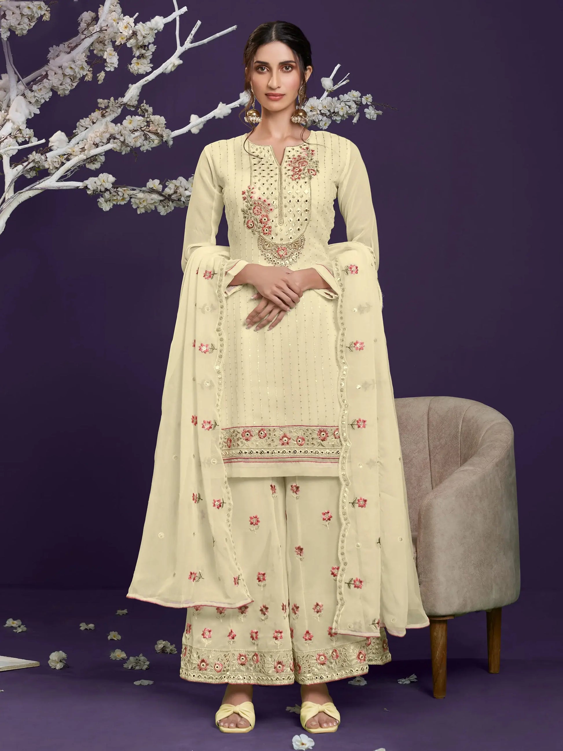 Gorgeous Yellow Sequins Work Georgette Party Wear Sharara Suit - Zeel Clothing