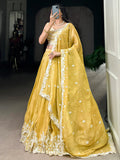 Gorgeous Yellow Thread Work Crush Silk Haldi Wear Lehenga Choli With Dupatta - Zeel Clothing