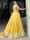 Gorgeous Yellow Thread Work Crush Silk Haldi Wear Lehenga Choli With Dupatta - Zeel Clothing