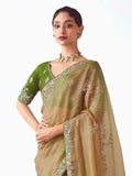 Gorgeous Yellow Zari Embroidered Organza Event Wear Saree With Blouse - Zeel Clothing