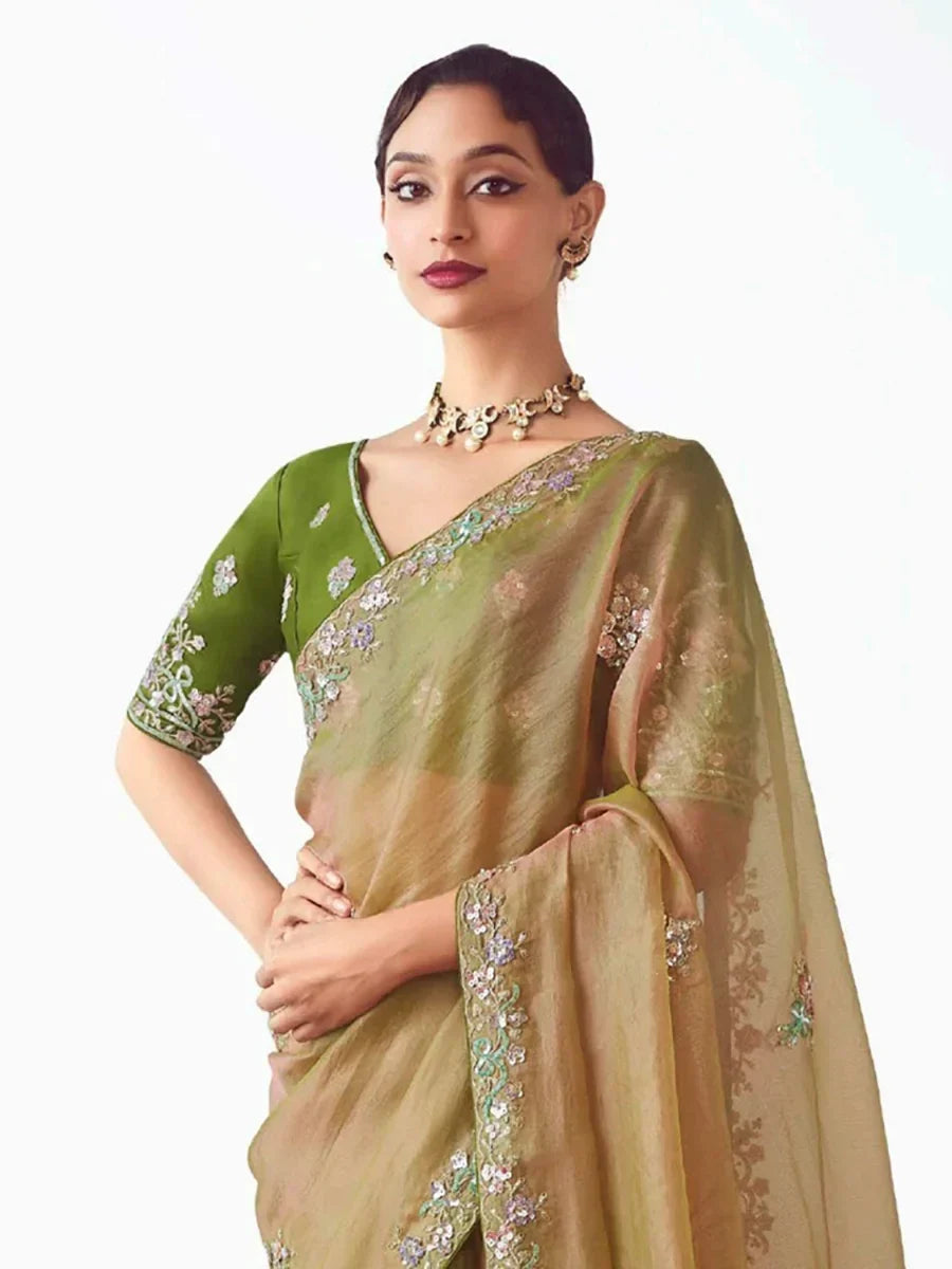 Gorgeous Yellow Zari Embroidered Organza Event Wear Saree With Blouse - Zeel Clothing