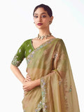 Gorgeous Yellow Zari Embroidered Organza Event Wear Saree With Blouse - Zeel Clothing