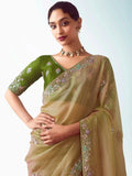 Gorgeous Yellow Zari Embroidered Organza Event Wear Saree With Blouse - Zeel Clothing