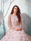 Graceful Baby Pink Foil Work Net Party Wear Long Gown - Zeel Clothing