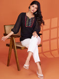 Graceful Black Embroidered Georgette Office Wear Top