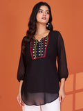 Graceful Black Embroidered Georgette Office Wear Top