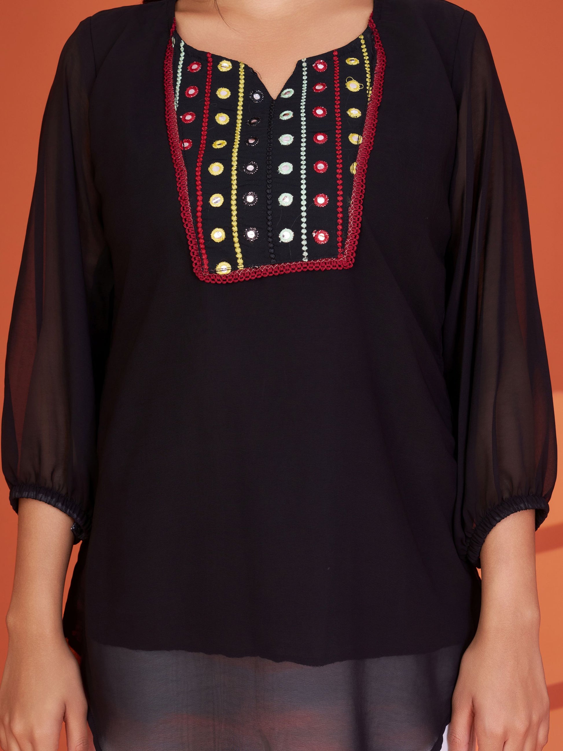 Graceful Black Embroidered Georgette Office Wear Top