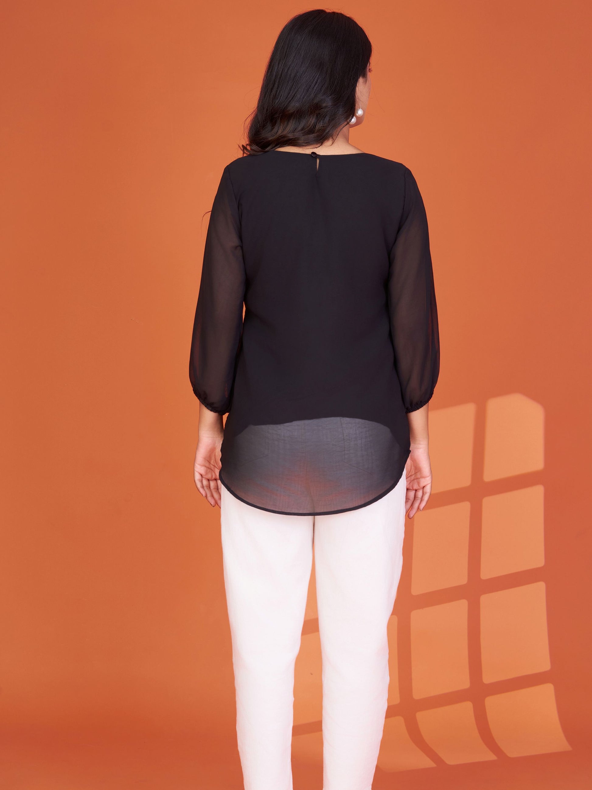 Graceful Black Embroidered Georgette Office Wear Top