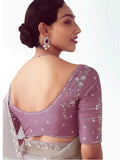 Graceful Grey Sequins Embroidered Organza Evening Wear Saree With Blouse - Zeel Clothing
