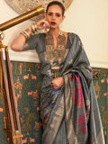 Graceful Grey Zari Weaving Silk Wedding Wear Saree With Blouse - Zeel Clothing