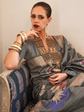 Graceful Grey Zari Weaving Silk Wedding Wear Saree With Blouse - Zeel Clothing