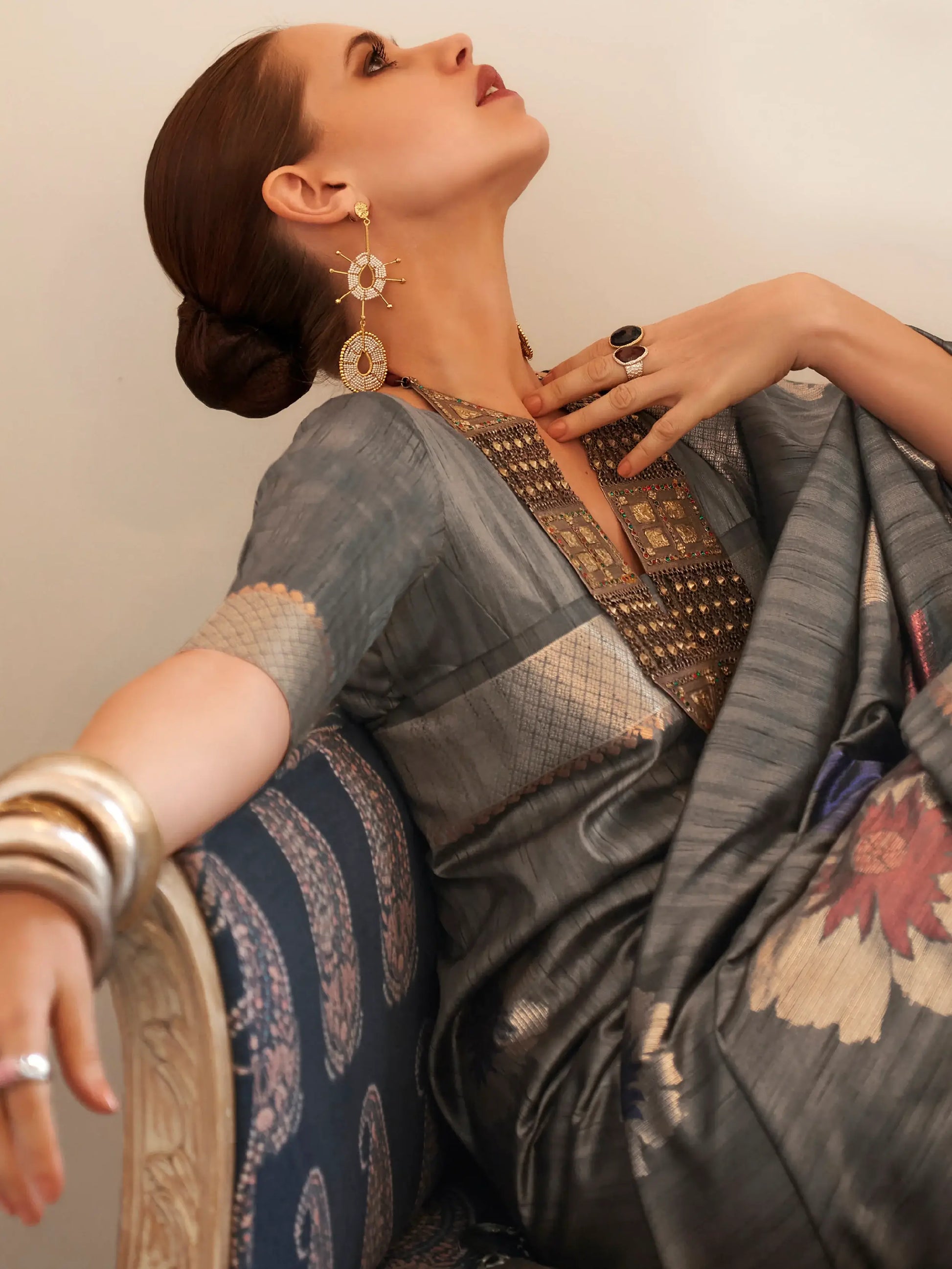 Graceful Grey Zari Weaving Silk Wedding Wear Saree With Blouse - Zeel Clothing