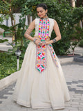 Graceful Off-White Kutchi Gamthi Work Cotton Navratri Wear Lehenga Choli - Zeel Clothing