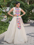 Graceful Off-White Kutchi Gamthi Work Cotton Navratri Wear Lehenga Choli - Zeel Clothing