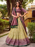 Graceful Pastel Yellow Printed Silk Festival Wear Lehenga With Dupatta