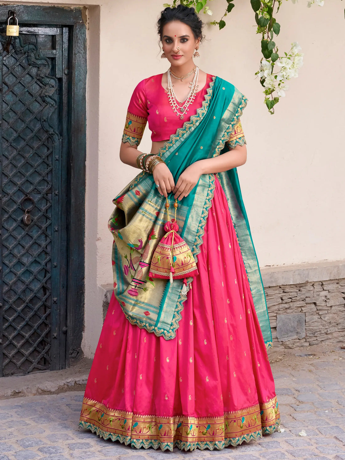 Graceful Pink Zari Weaving Silk Wedding Lehenga Choli With Dupatta - Zeel Clothing
