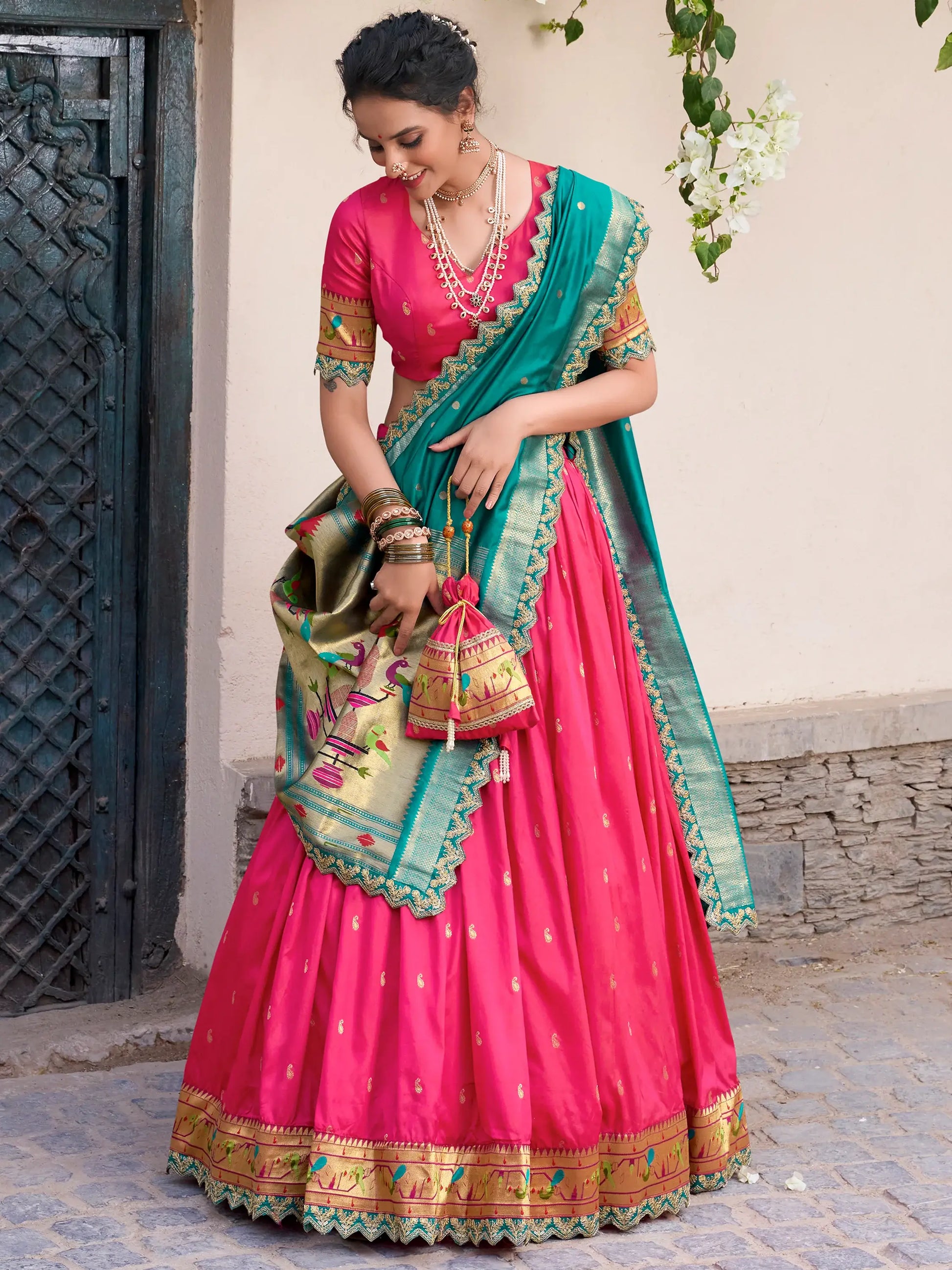 Graceful Pink Zari Weaving Silk Wedding Lehenga Choli With Dupatta - Zeel Clothing